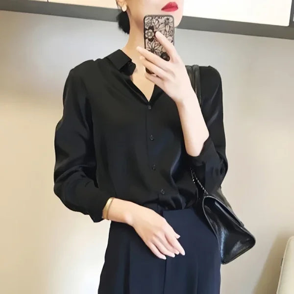 All-Match Satin Finish Shirts & Blouses for Women – Elegant Long Sleeve Casual Tops - Himpall