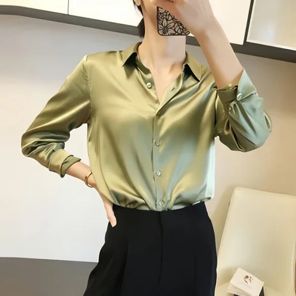 All-Match Satin Finish Shirts & Blouses for Women – Elegant Long Sleeve Casual Tops - Himpall
