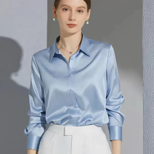 All-Match Satin Finish Shirts & Blouses for Women – Elegant Long Sleeve Casual Tops - Himpall