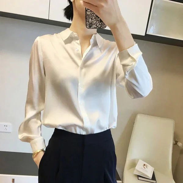 All-Match Satin Finish Shirts & Blouses for Women – Elegant Long Sleeve Casual Tops - Himpall