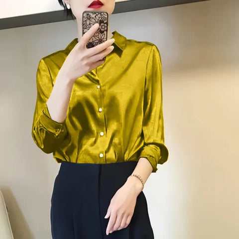 All-Match Satin Finish Shirts & Blouses for Women – Elegant Long Sleeve Casual Tops - Himpall