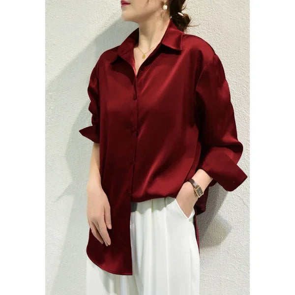 All-Match Satin Finish Shirts & Blouses for Women – Elegant Long Sleeve Casual Tops - Himpall