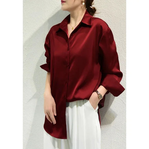 All-Match Satin Finish Shirts & Blouses for Women – Elegant Long Sleeve Casual Tops - Himpall