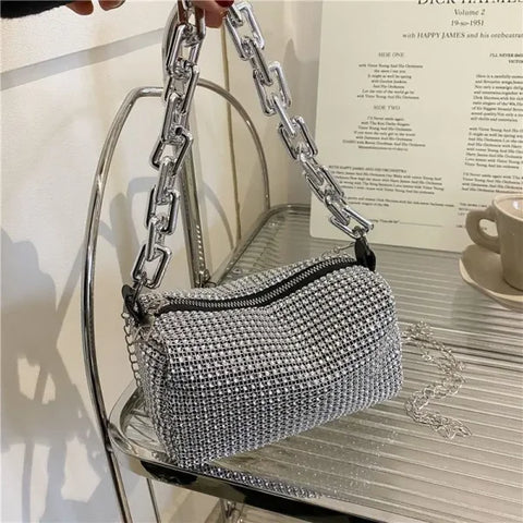 Allover Rhinestone Bucket Bag – Women’s Glitter Mini Prom Purse