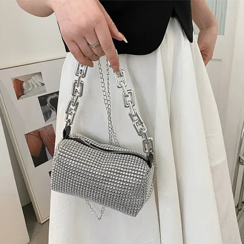 Allover Rhinestone Bucket Bag – Women’s Glitter Mini Prom Purse