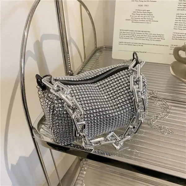 Allover Rhinestone Bucket Bag – Women’s Glitter Mini Prom Purse