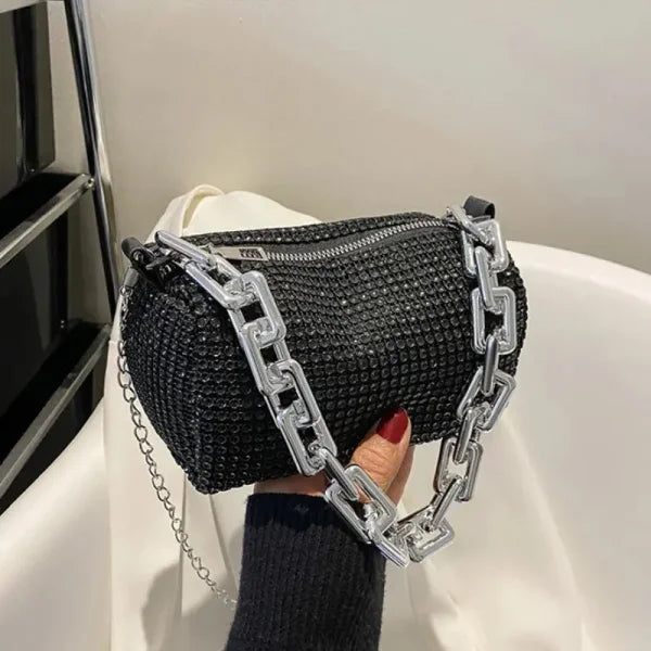 Allover Rhinestone Bucket Bag – Women’s Glitter Mini Prom Purse - Black