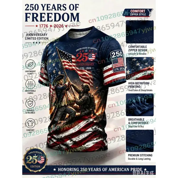 America 250th Anniversary TShirt True To Size Fit Patriotic USA Style - na528S7-094-ZKB-B / 6XL