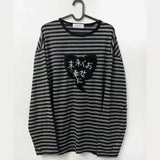 American Punk Vintage Long Sleeve T-Shirt – O-Neck Striped Harajuku Embroidery Y2K High Street Tee - gray / M