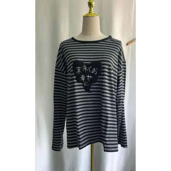 American Punk Vintage Long Sleeve T-Shirt – O-Neck Striped Harajuku Embroidery Y2K High Street Tee