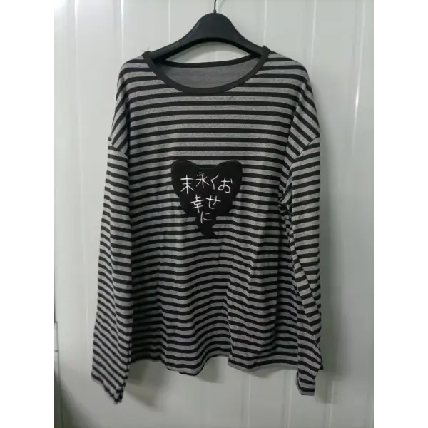 American Punk Vintage Long Sleeve T-Shirt – O-Neck Striped Harajuku Embroidery Y2K High Street Tee