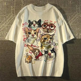 American Retro Cartoon Cat T-Shirt – Women’s Summer Loose Fit Graphic Y2K Short Sleeve Top