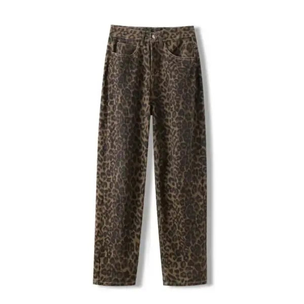 American Vintage Leopard Print Jeans for Women – Autumn/Winter Small Straight Tube Overalls Casual Pants