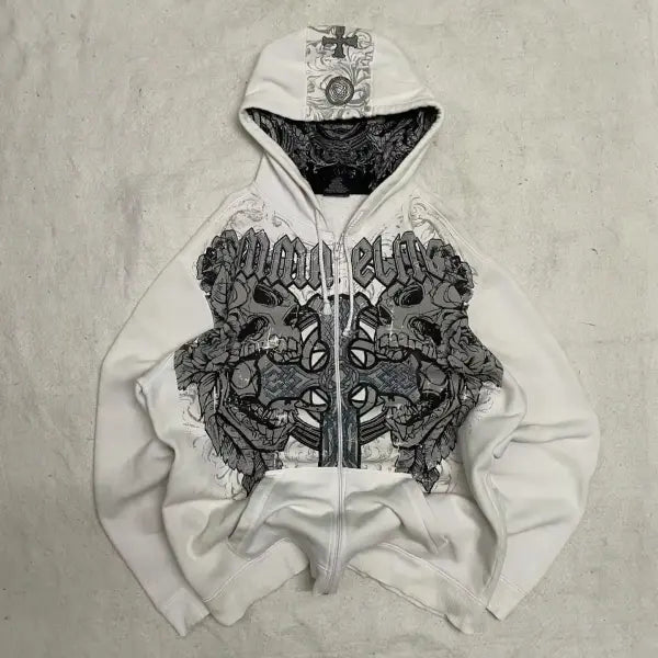 Y2K Hip Hop Zipper Hoodie – Vintage Loose Fleece Casual Unisex Sweatshirt - 1 4 / XXL