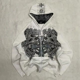 Y2K Hip Hop Zipper Hoodie – Vintage Loose Fleece Casual Unisex Sweatshirt - 1 4 / XXL