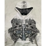 Y2K Hip Hop Zipper Hoodie – Vintage Loose Fleece Casual Unisex Sweatshirt
