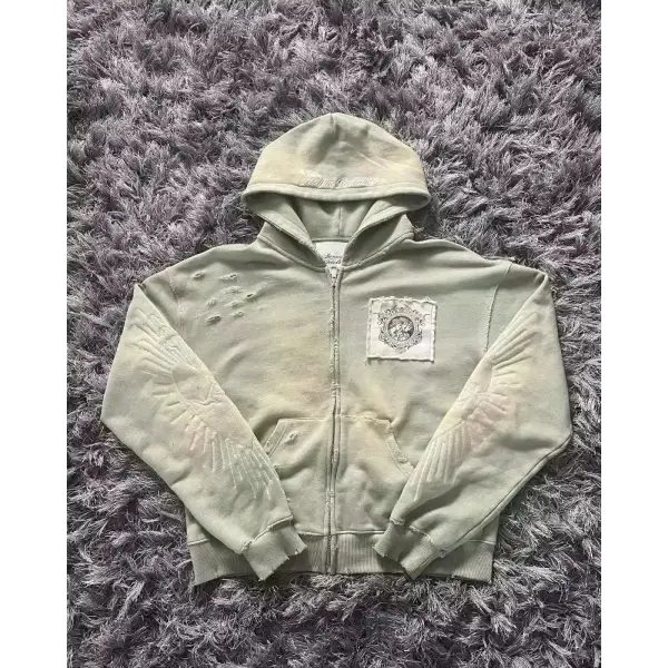 Y2K Hip Hop Zipper Hoodie – Vintage Loose Fleece Casual Unisex Sweatshirt - 1 / M