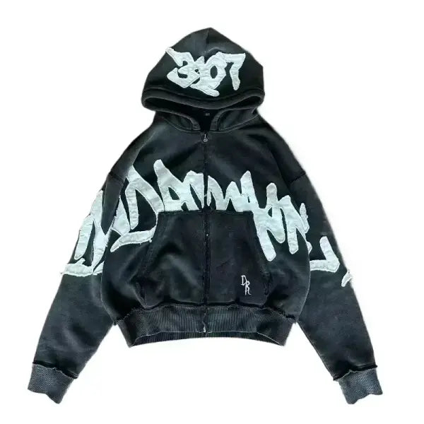Y2K Hip Hop Zipper Hoodie – Vintage Loose Fleece Casual Unisex Sweatshirt - 1 17 / M