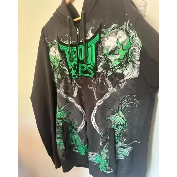 Y2K Hip Hop Zipper Hoodie – Vintage Loose Fleece Casual Unisex Sweatshirt - 1 5 / M