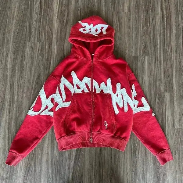 Y2K Hip Hop Zipper Hoodie – Vintage Loose Fleece Casual Unisex Sweatshirt - 1 11 / M