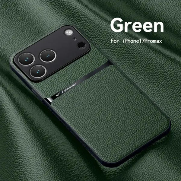 Amour Leather Pattern Phone Case – Protective Back Cover for iPhone 17/16/15/14/13/12/11 Pro Max Plus & Air - Green