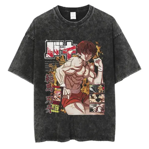 Anime Baki Haman Tshirts Harajuku Vintage 100% Cotton 2024 New Washed T Shirt For Men Hip Hop Streetwear Oversize
