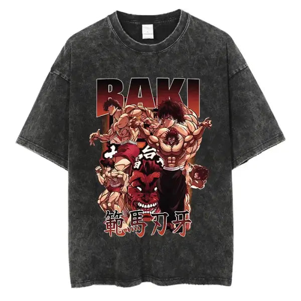 Anime Baki Haman Tshirts Harajuku Vintage 100% Cotton 2024 New Washed T Shirt For Men Hip Hop Streetwear Oversize