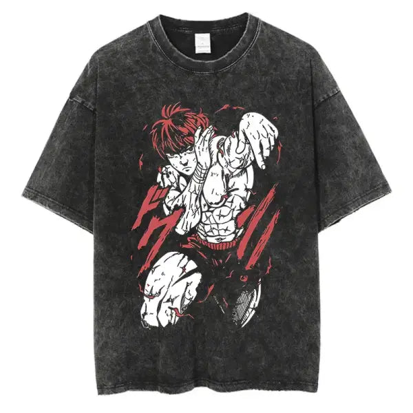 Anime Baki Haman Tshirts Harajuku Vintage 100% Cotton 2024 New Washed T Shirt For Men Hip Hop Streetwear Oversize