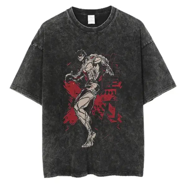 Anime Baki Haman Tshirts Harajuku Vintage 100% Cotton 2024 New Washed T Shirt For Men Hip Hop Streetwear Oversize