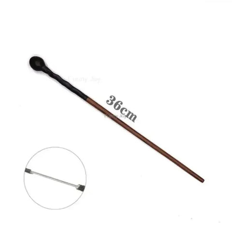 Brown wooden Anime Cosplay Metal Core Magic Wand with black spherical tip, 36cm long