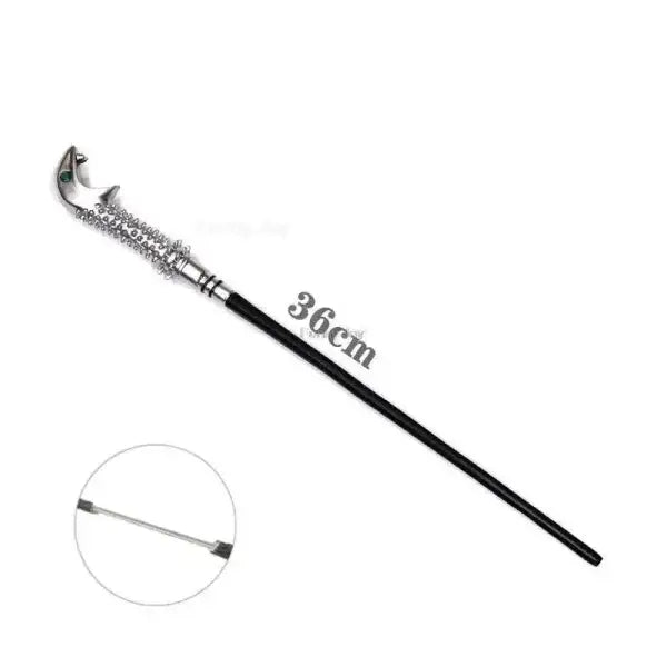Ornate silver and black anime cosplay metal core magic wand with dragon handle