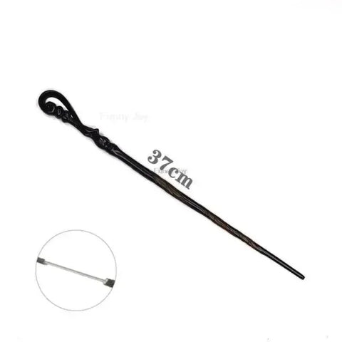 Black wand with curved handle, 37 cm, for Anime Cosplay Metal Core Magic Wand