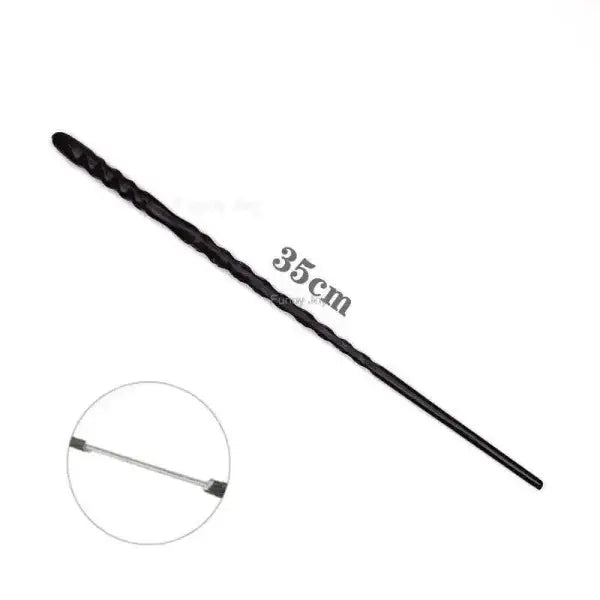 Black spiral-textured anime cosplay metal core magic wand, 35cm