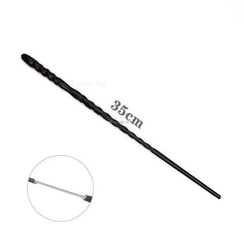 Black spiral-textured 35cm metal core magic wand for anime cosplay enthusiasts and collectors