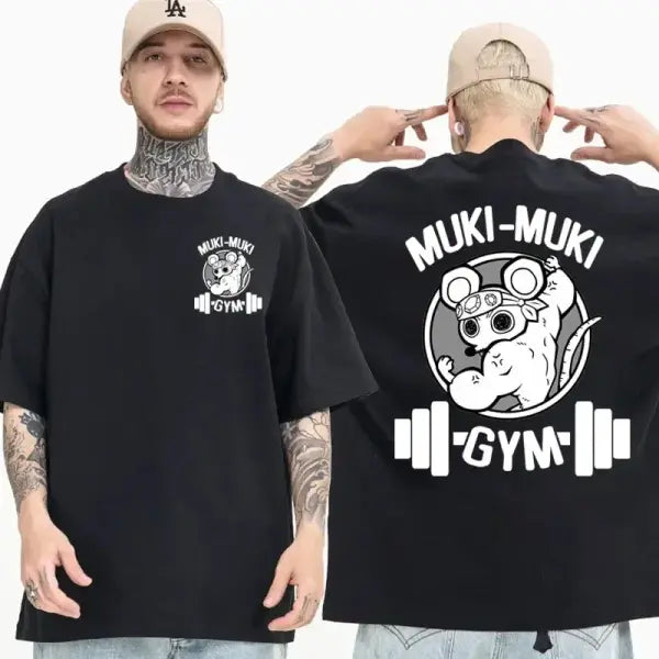 Demon Slayer Uzui Tengen T-Shirt – Unisex Oversized Anime Gym Tee with Muscular Mouse Print - 1 / XXL