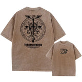 Fullmetal Alchemist Acid Wash T-Shirt – Unisex Retro Harajuku Anime Streetwear Short Sleeve Tee - AF1129 Coffee1 / XXL