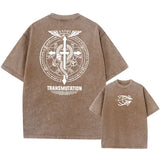 Fullmetal Alchemist Acid Wash T-Shirt – Unisex Retro Harajuku Anime Streetwear Short Sleeve Tee - AF1129 Coffee2 / XXL