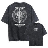Fullmetal Alchemist Acid Wash T-Shirt – Unisex Retro Harajuku Anime Streetwear Short Sleeve Tee - AF1129 Black / L