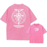 Fullmetal Alchemist Acid Wash T-Shirt – Unisex Retro Harajuku Anime Streetwear Short Sleeve Tee - AF1129 Pink2 / XL