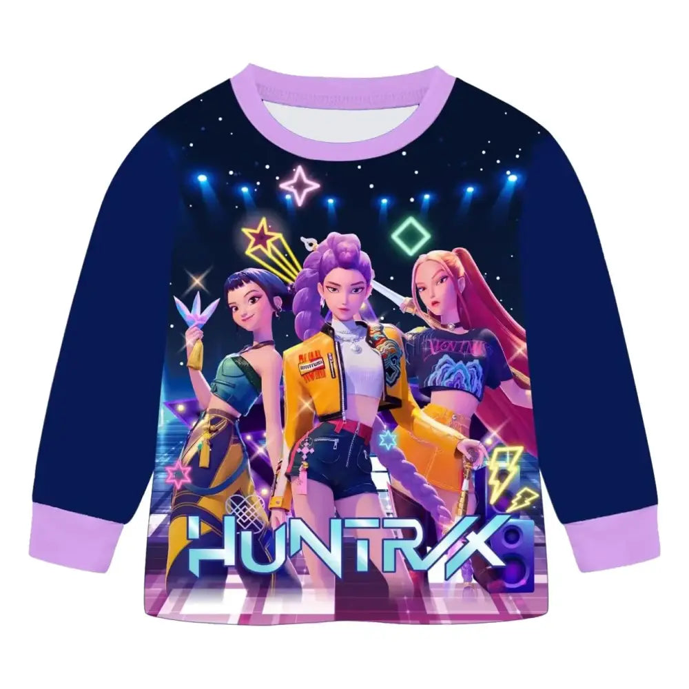 Anime Kpop Demon Hunters Zoey Costume Autumn Pajamas for Children’s Clothing 3-14Years Kids Huntrix Rumi Girls Tshirt