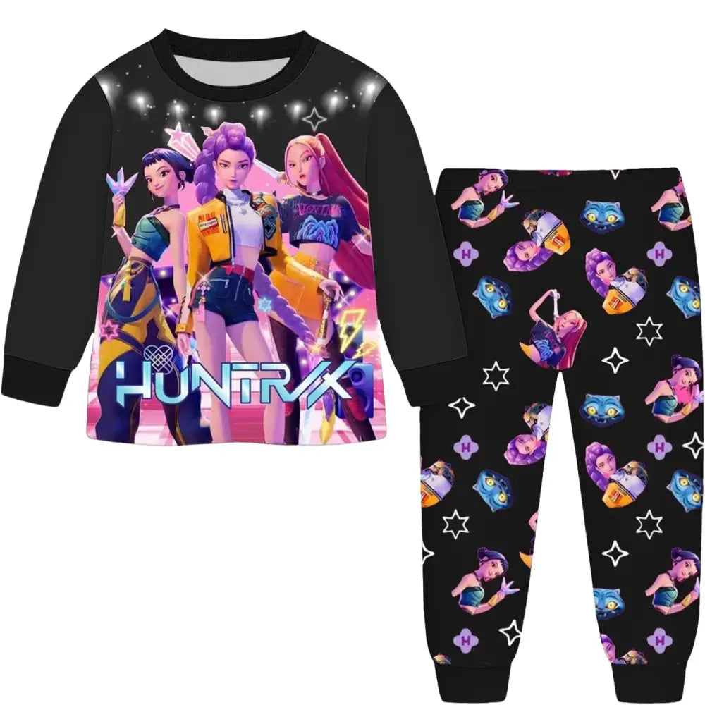 Anime Kpop Demon Hunters Zoey Costume Autumn Pajamas for Children’s Clothing 3-14Years Kids Huntrix Rumi Girls Tshirt
