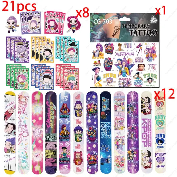 Anime Movie Kpops Demons Hunte Party Favors Slap bracelet Gift Bag tattoo Sticker Card Balloons Birthday Party Decora