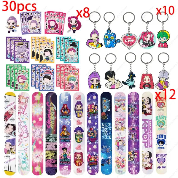 Anime Movie Kpops Demons Hunte Party Favors Slap bracelet Gift Bag tattoo Sticker Card Balloons Birthday Party Decora