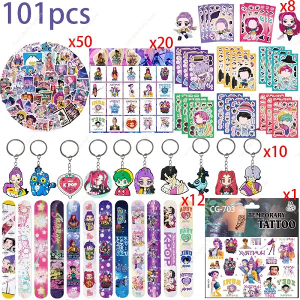 Anime Movie Kpops Demons Hunte Party Favors Slap bracelet Gift Bag tattoo Sticker Card Balloons Birthday Party Decora