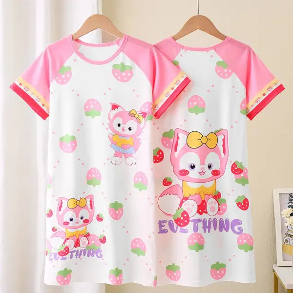 Anime Sanrio Cinnamoroll Children’s Pajamas Kawaii Nightgown Cute Nightdress Short-sleeve Sleepwear Dress Girl Gift