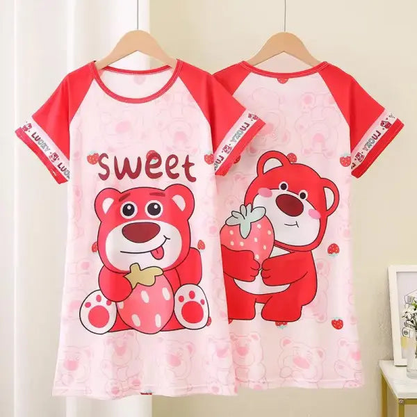 Anime Sanrio Cinnamoroll Children’s Pajamas Kawaii Nightgown Cute Nightdress Short-sleeve Sleepwear Dress Girl Gift
