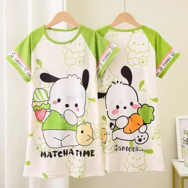 Anime Sanrio Cinnamoroll Children’s Pajamas Kawaii Nightgown Cute Nightdress Short-sleeve Sleepwear Dress Girl Gift