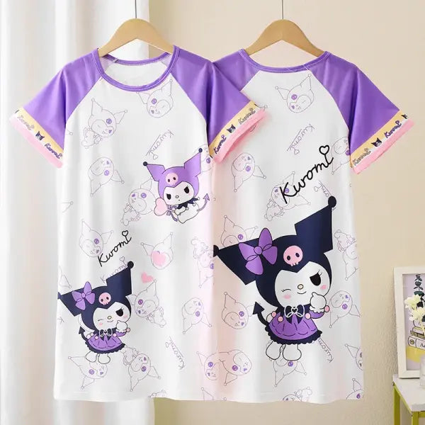 Anime Sanrio Cinnamoroll Children’s Pajamas Kawaii Nightgown Cute Nightdress Short-sleeve Sleepwear Dress Girl Gift
