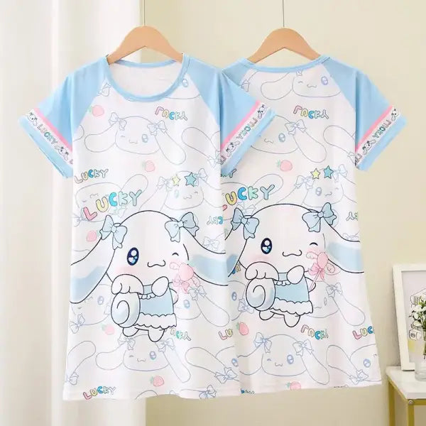 Anime Sanrio Cinnamoroll Children’s Pajamas Kawaii Nightgown Cute Nightdress Short-sleeve Sleepwear Dress Girl Gift
