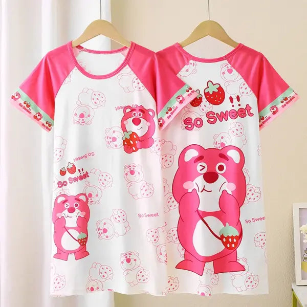 Anime Sanrio Cinnamoroll Children’s Pajamas Kawaii Nightgown Cute Nightdress Short-sleeve Sleepwear Dress Girl Gift